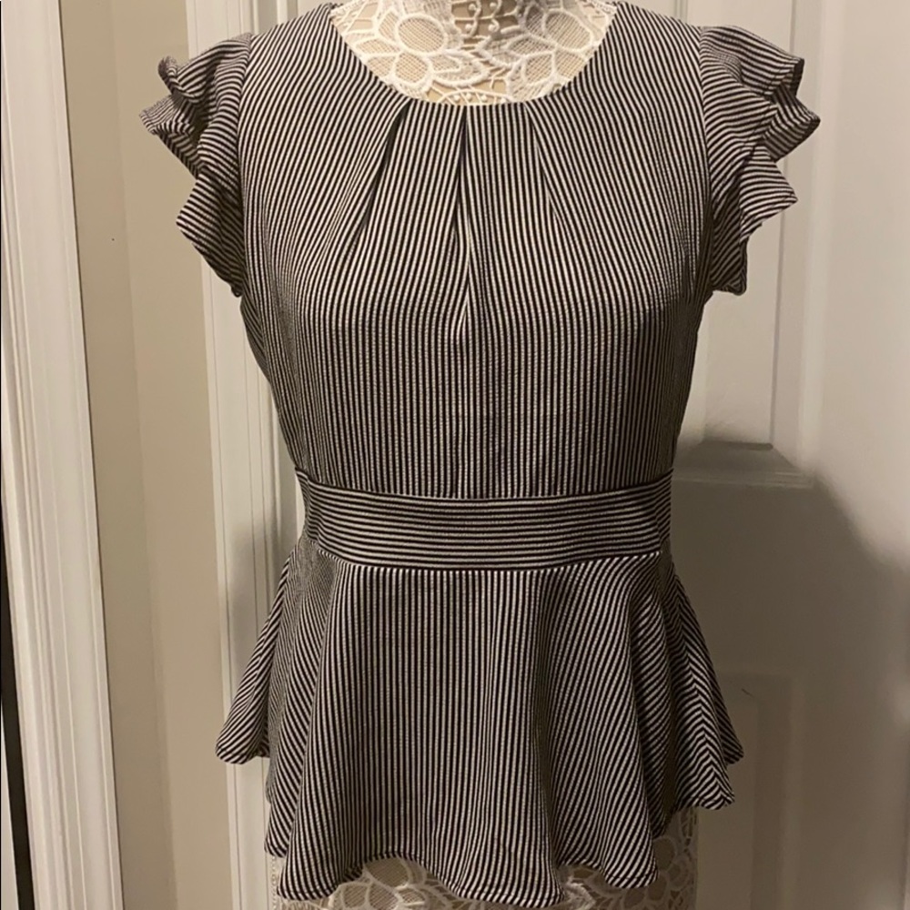 Women’s Black/White Striped Peplum Blouse